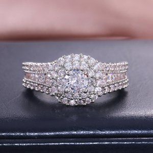 ⚡ Cubic Hollow Round Square Zircon Wedding Ring for Women, PD133